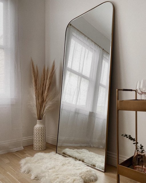Edge Walnut Arch Rectangle Floor Mirror 32"x76"