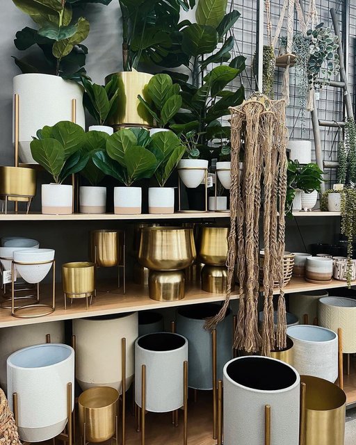 Large Gray Planter with Brass Stand - World Market