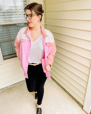 With Ease Pink Colorblock Denim Jacket