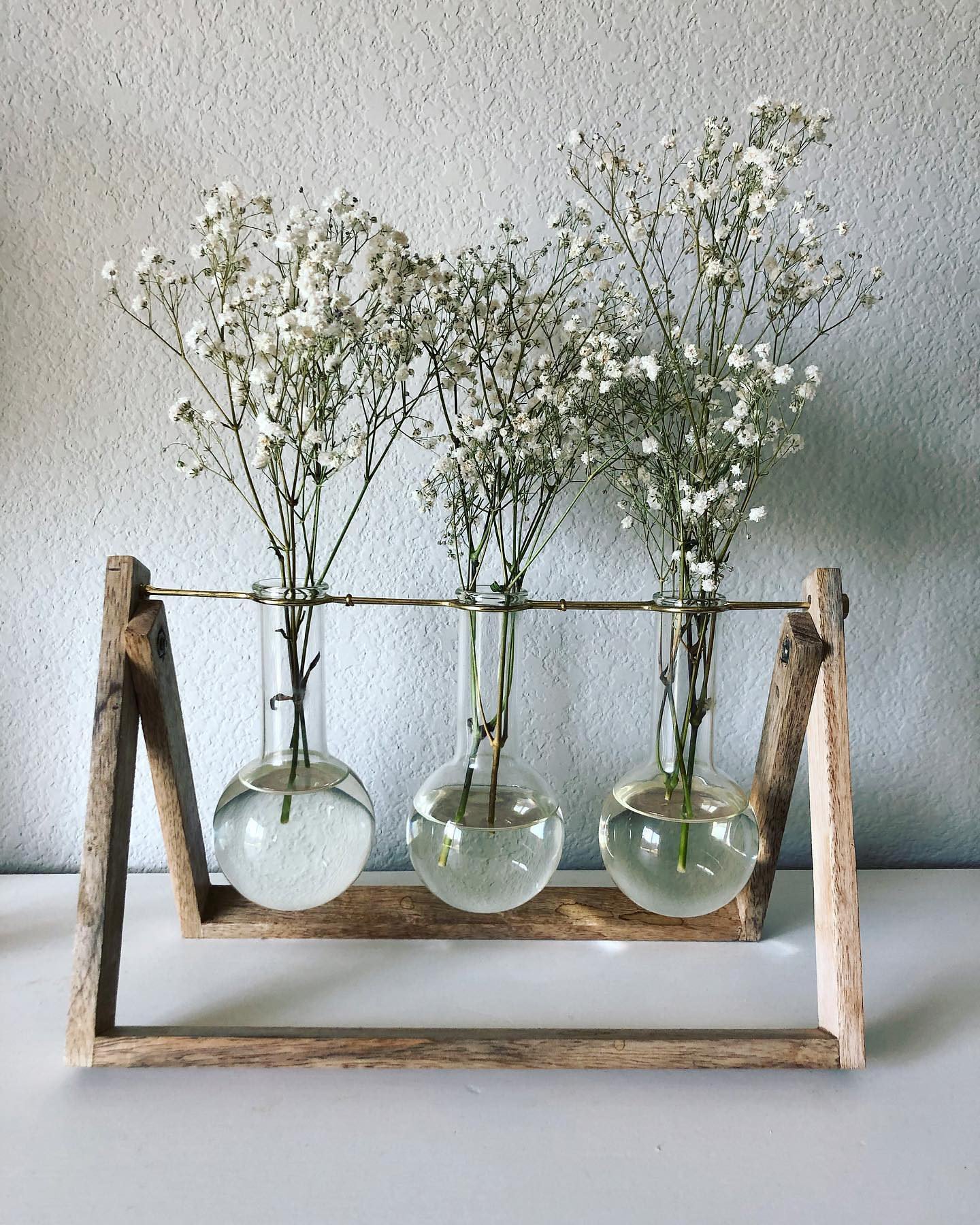 Glass Three Bulb Bud Vase With Wood Easel - World Market