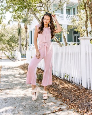 Waiting For True Love Ribbed Jumpsuit (Pink Carnation)