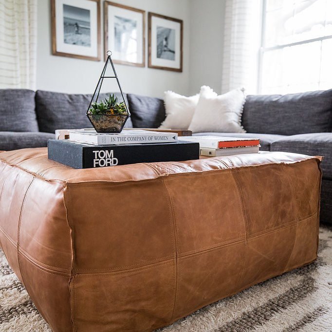 Leather ottoman store cb2