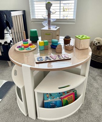 Nesting White and Natural Wood Kids Play Table, Chairs with Storage and Acrylic Mat Set - image 6 of 7