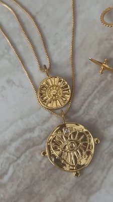 Evil Eye Double Coin Necklace- Gold (Ships Mid April)