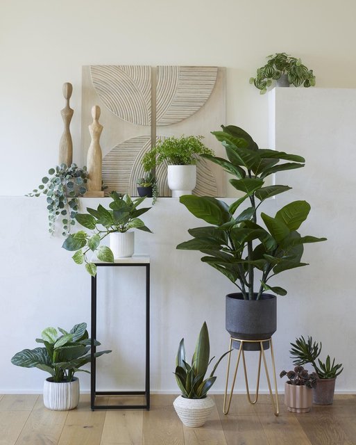 Faux Philodendron Birkin Plant in White Striped Pot - World Market