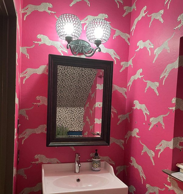 The House of Scalamandré - On Wednesdays, we wear pink! #ScalaStyle  Wallcovering: Leaping Cheetah in Bubblegum, available @scalamandre Home of:  @kameronwestcott Design: @studio_thomas_james__ Photo: @costachrist_  #thinkpink #scalamandre #pinkroom