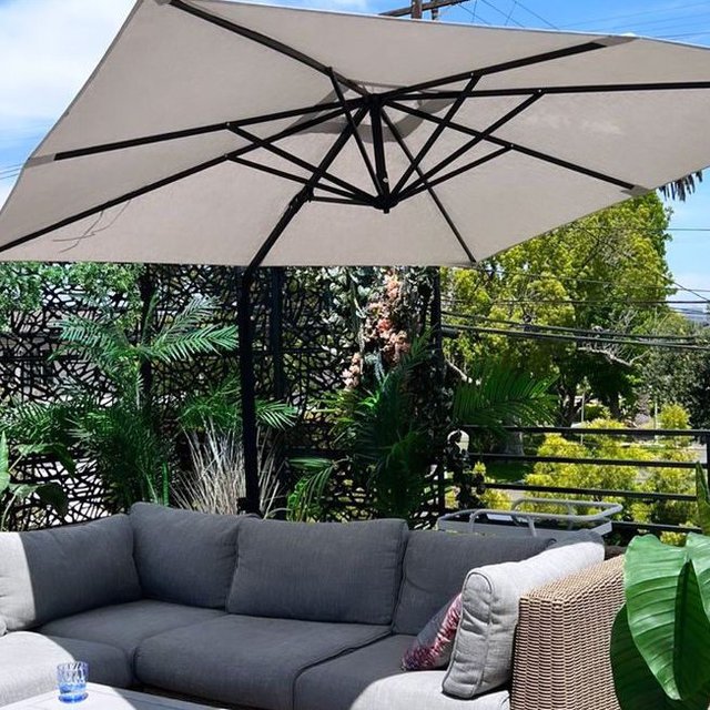 base for large patio umbrella LAUSAINT HOME 12FT Deluxe Cantilever Cantilever Umbrell Lausaint Home Red/Champagne/Black Ainfox 15 ft Outdoor Patio
