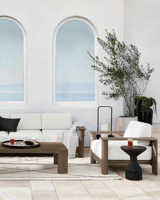 Ashore Grey Solid Mahogany Wood Outdoor Lounge Chair with White Cushions - image 9 of 10