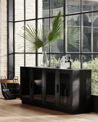 Calypso Black Wood 162" Media Console Set with Glass Storage Cabinet - image 8 of 9