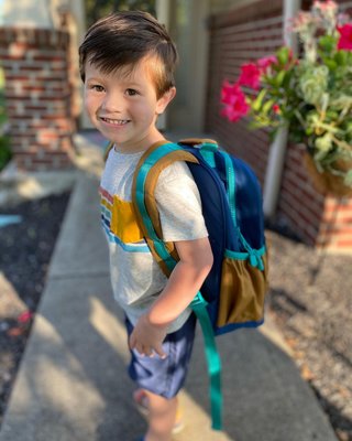 Colorblock Navy and Ochre Large Kids Backpack with Side Pockets - image 13 of 15