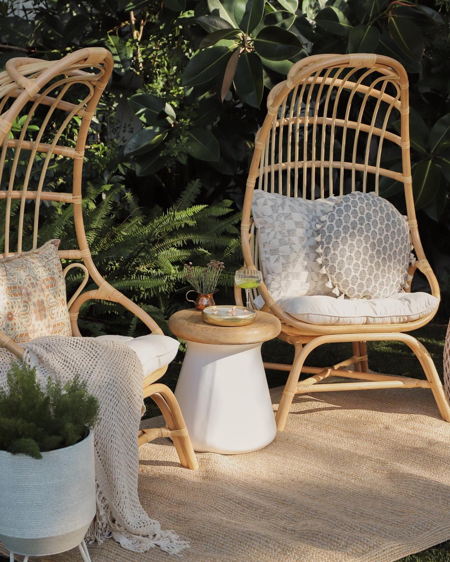 Natural rattan fallon cocoon chair with cushion sale