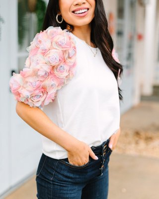 Pompom Detail Tulip Sleeve Floral Top in Curvy - Angie's Strength & Style  Boutique