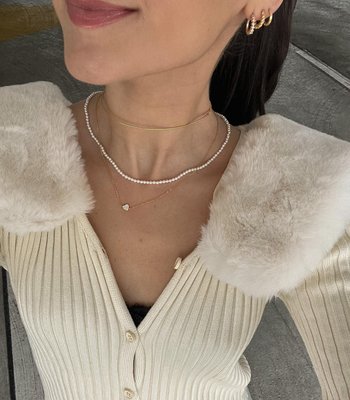 18K Gold Asymmetrical Heart Necklace - Pavé Heart