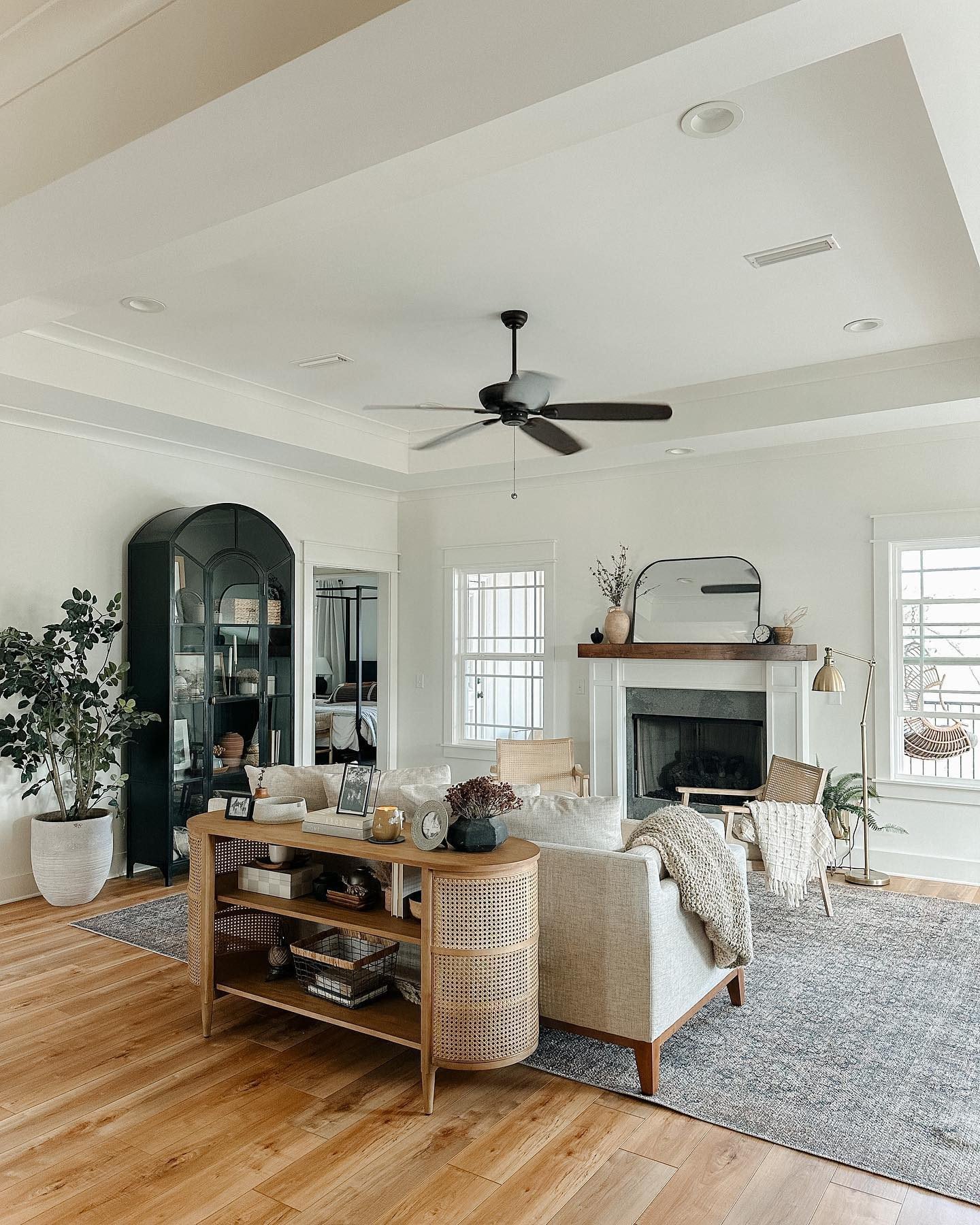 Cecile Low Natural Wood and Rattan Cane Bookshelf - World Market