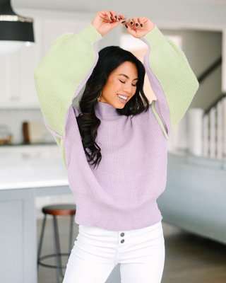 Pink/Blush Checkerboard Colorblock Sweater Top – Lavender Latte