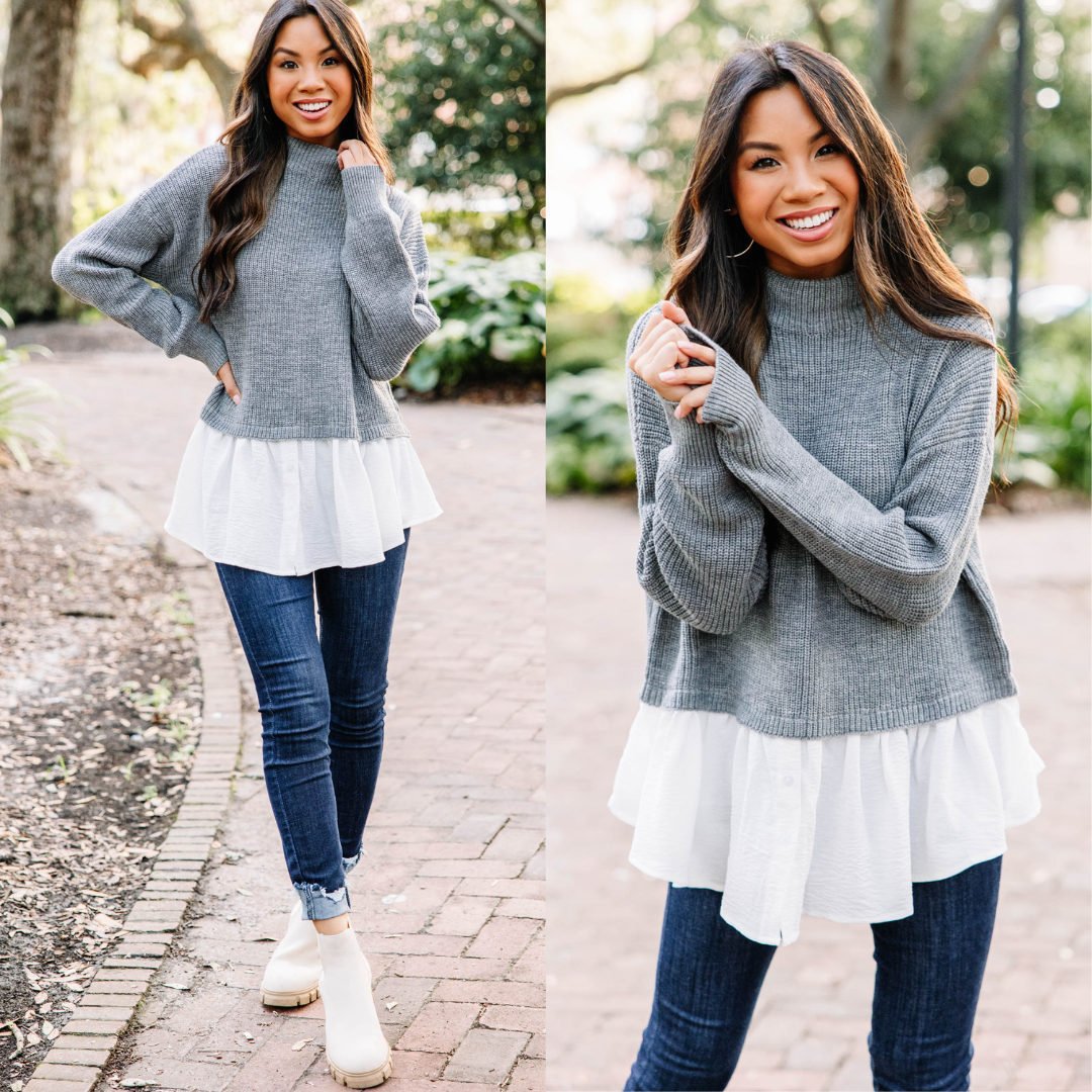 Trendy Gray Layered Sweater Unique Women s Sweaters Shop the Mint