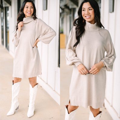 Lulus | Alaina Black Long Sleeve Turtleneck Sweater Dress | Size Medium