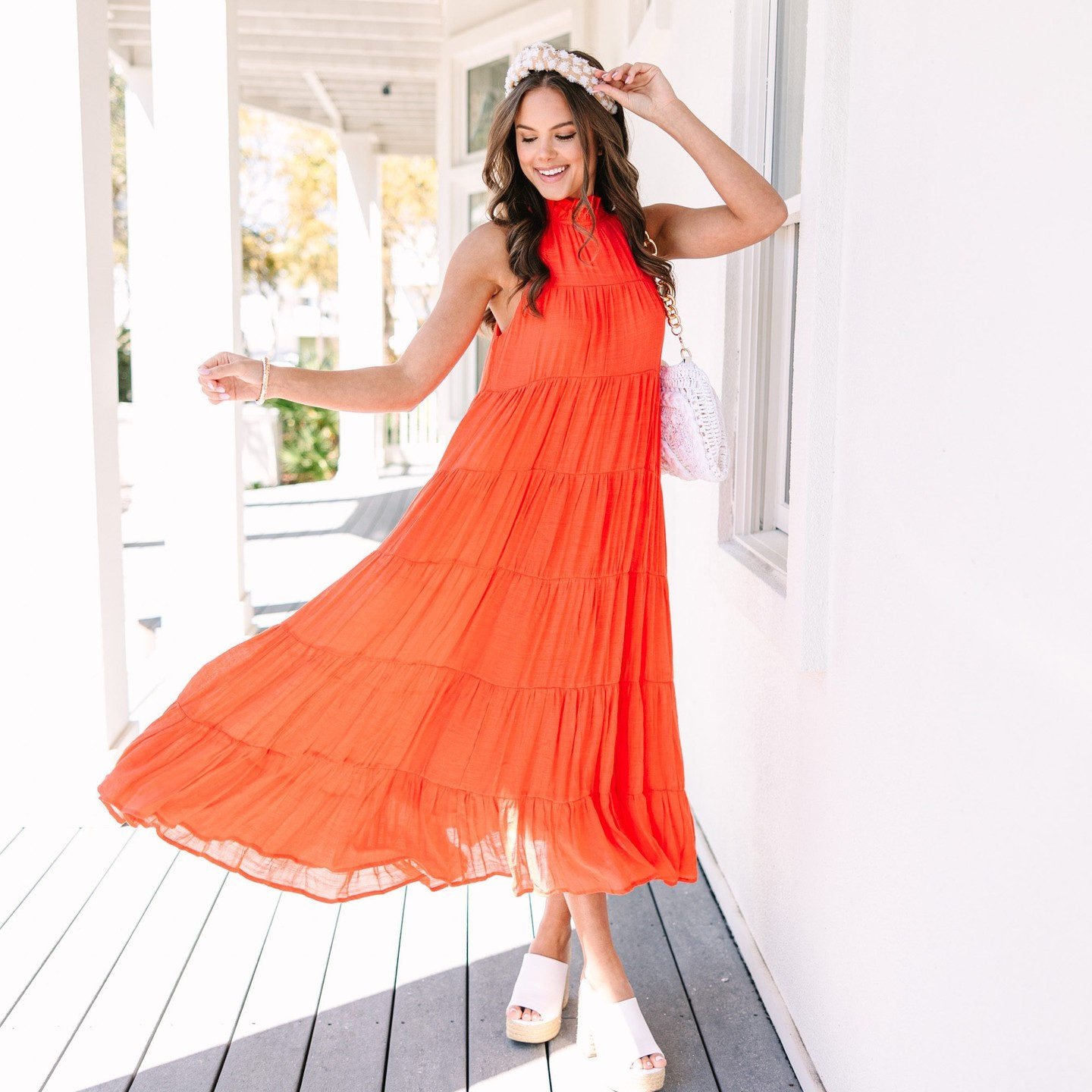 Orange pleated 2024 dress tesco