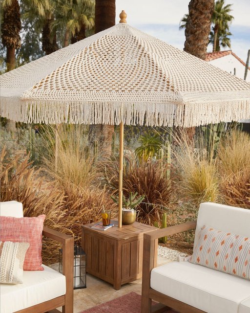 cost plus patio umbrella Paulo Square Acacia Wood Outdoor Umbrella Side Table
