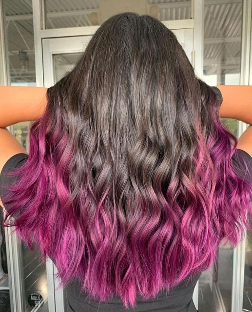 Electric glow in the dark purple pink ombre dyed hair color @vpfashion