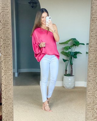 Sassy Fuchsia Pink One Shoulder Top - Feminine Tops – Shop the Mint