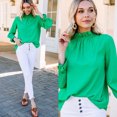 Feeling Important Kelly Green Ruffled Blouse, Large - The Mint Julep Boutique | Women's Boutique Clothing