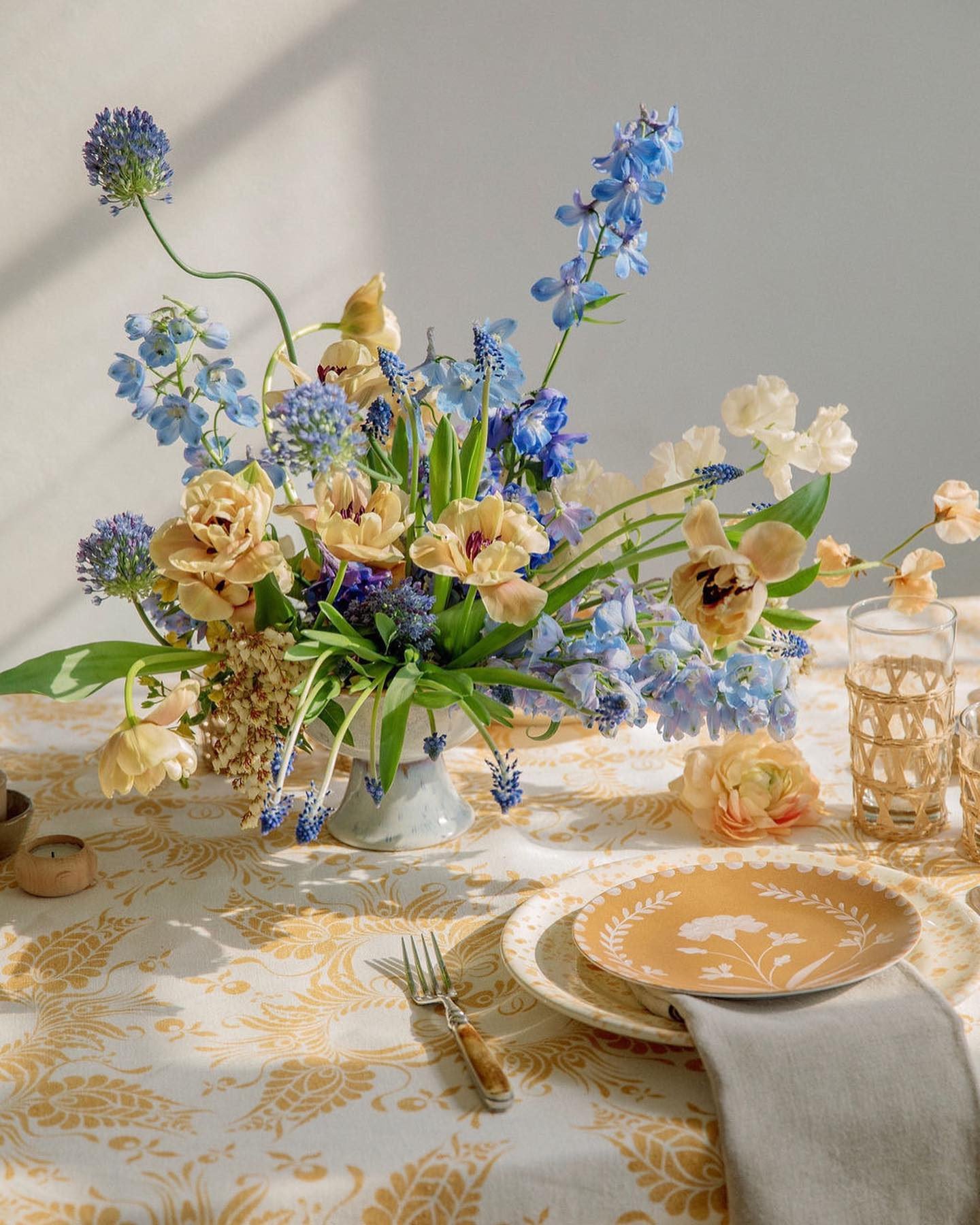 Deco Floral Mustard Table Linen - Linen Rentals | Wedding Table
