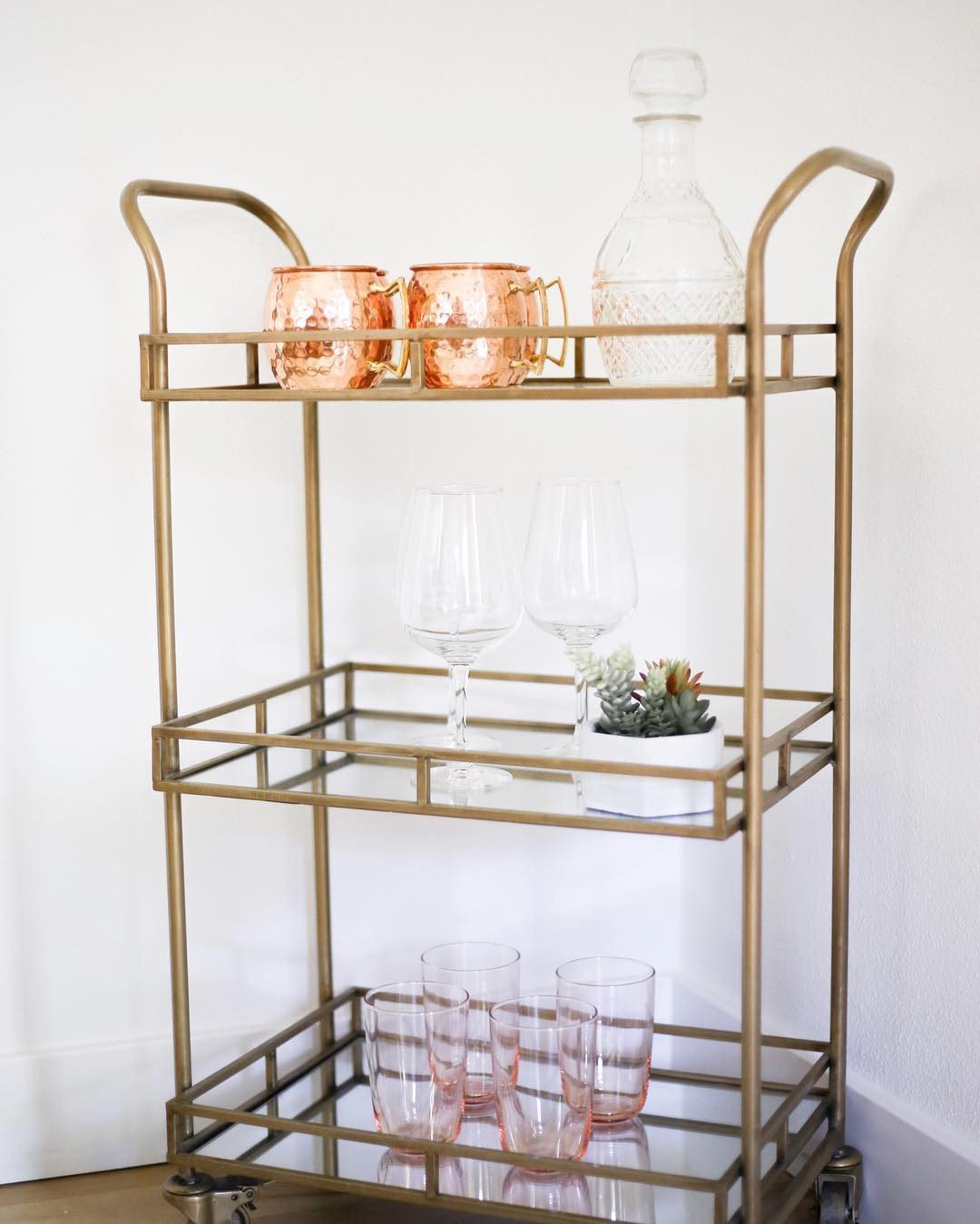 Cole Antique Brass and Mirror 3 Tier Bar Cart - World Market