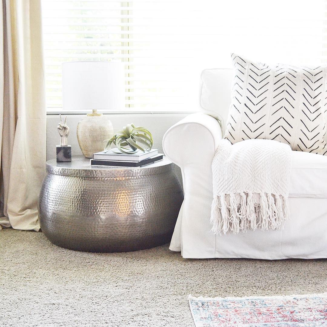 Cala Round Silver Hammered Metal Storage Coffee Table World Market