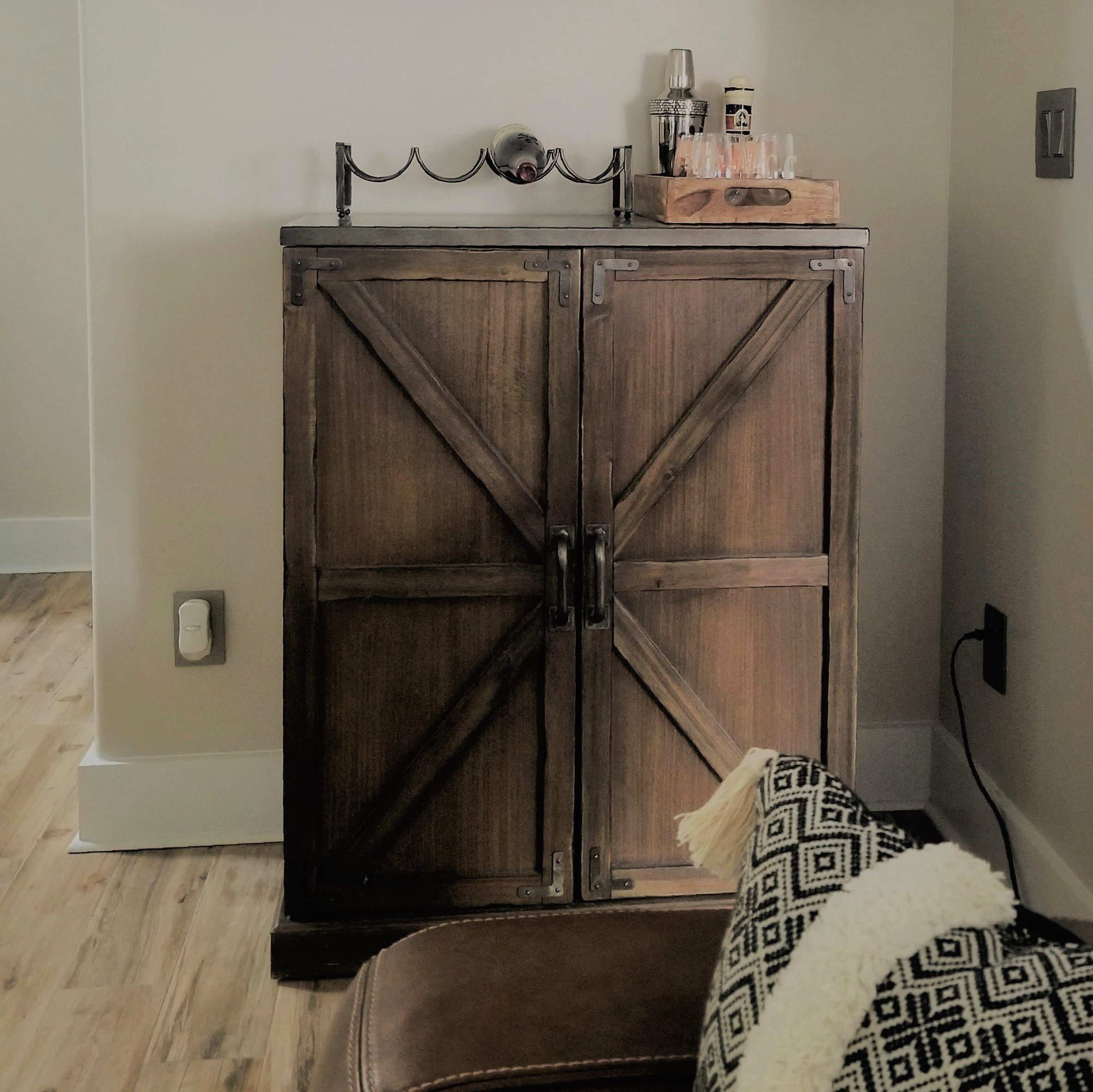 Burnt Alder Farmhouse Barn Door Bar Cabinet World Market