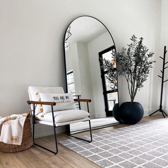 Edge Walnut Arch Rectangle Floor Mirror 32"x76"
