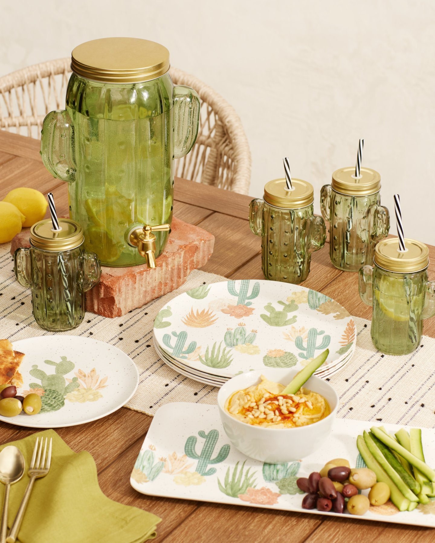 Green Glass Cactus Figural Drink Dispenser - World Market