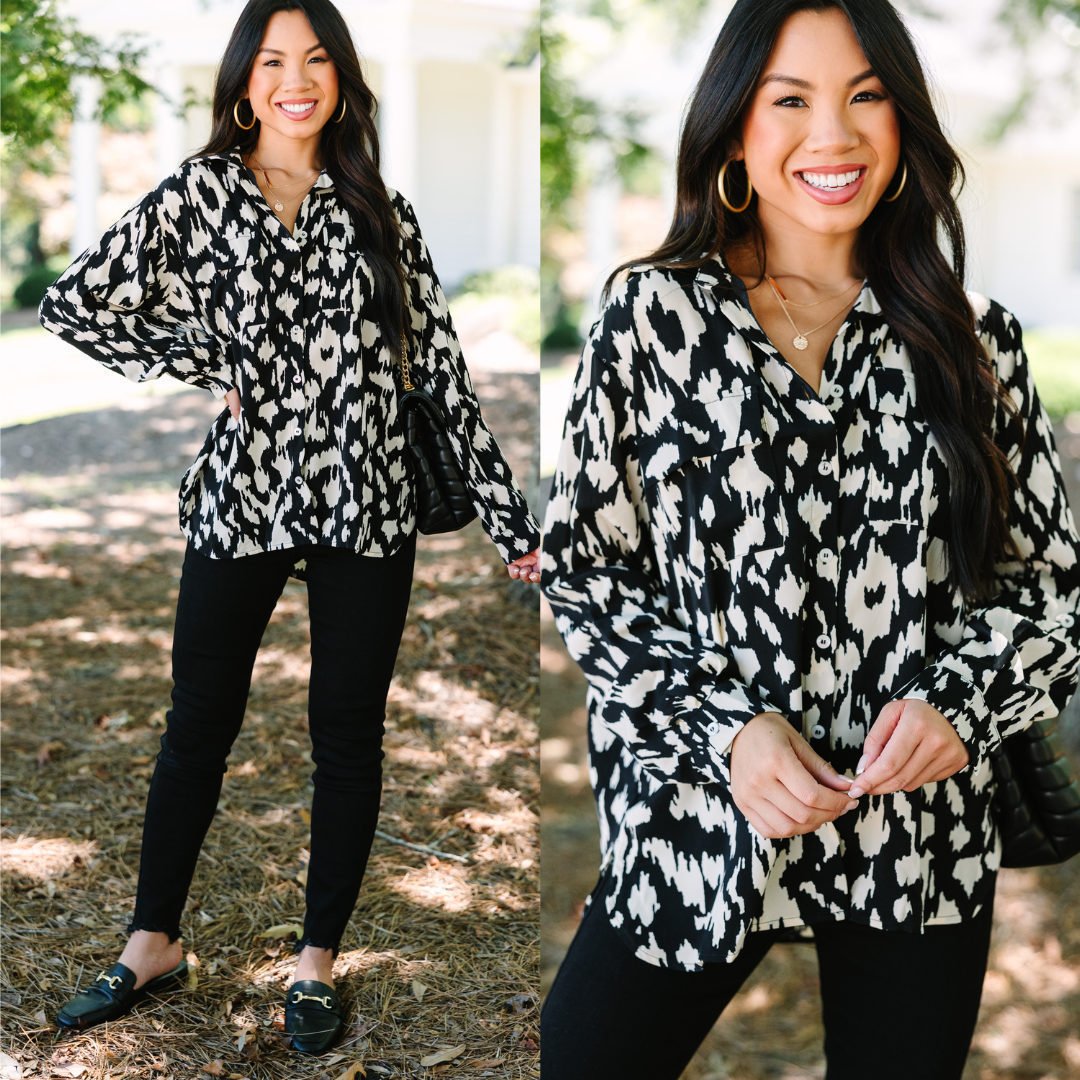 新品タグ付 ella lantern classic blouse See The Light Black Animal Print Blouse – Shop the Mint