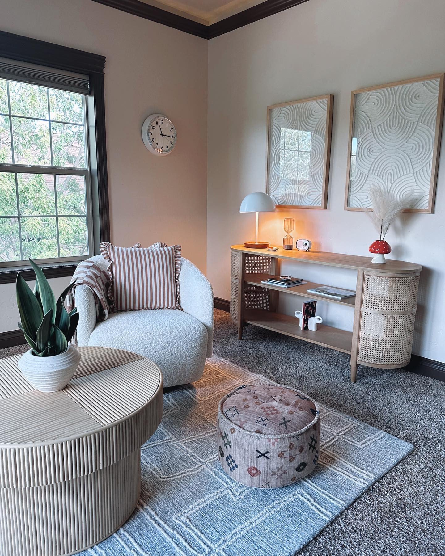 Cecile Low Natural Wood and Rattan Cane Bookshelf - World Market