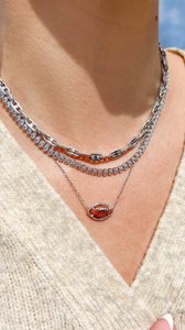 Football Gold Short Pendant Necklace in Orange Goldstone