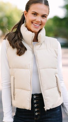 FITTED HOODED PUFFER VEST - taupe brown