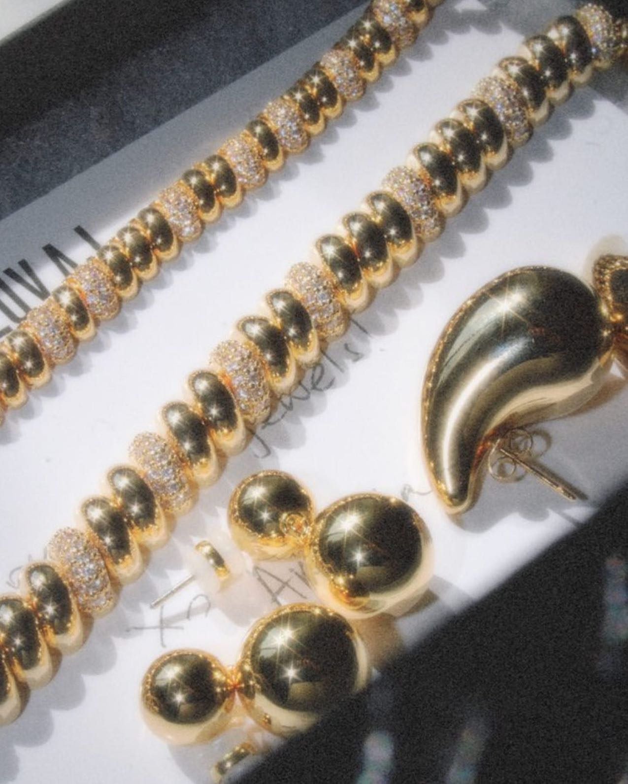 k18 japan gold double ball earrings