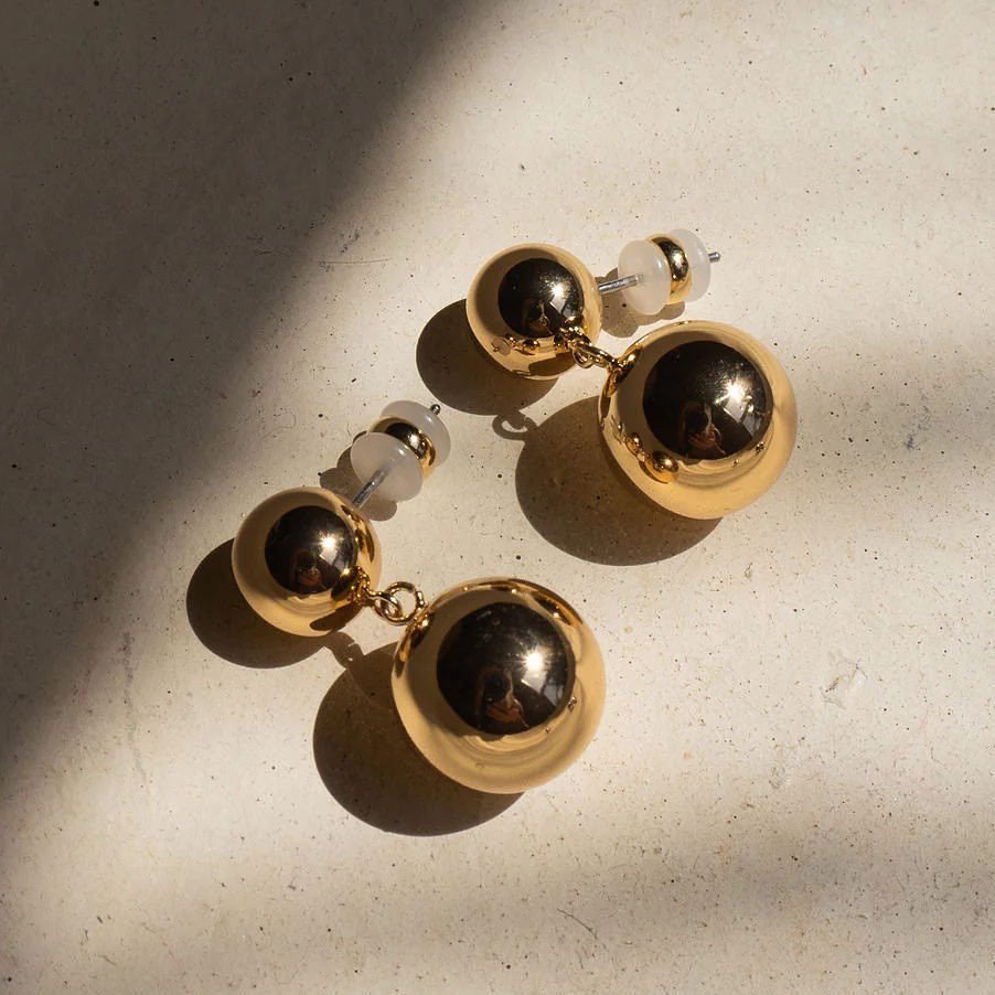 Double Ball Earrings- Gold | Luv Aj