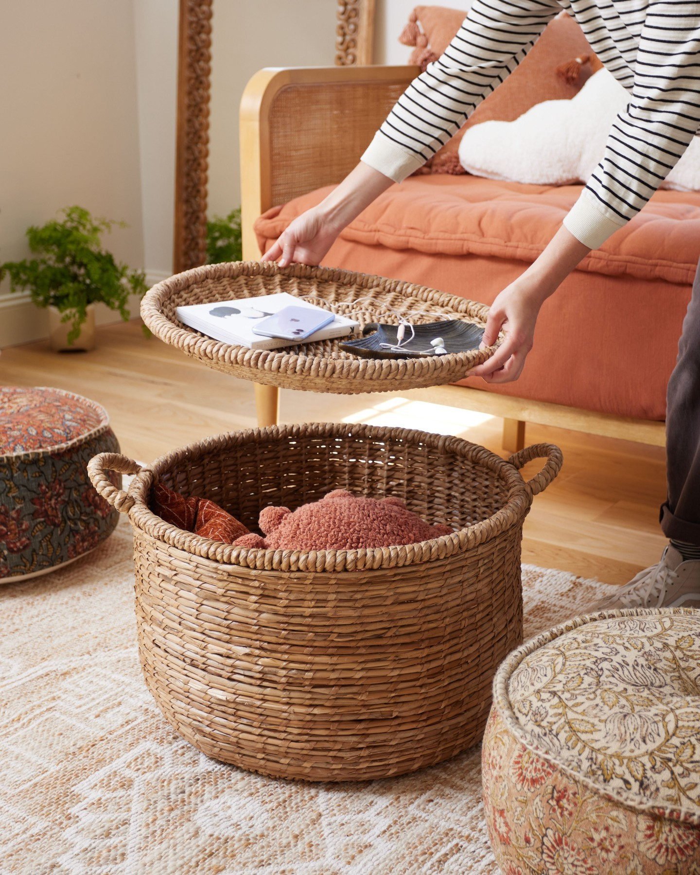 Nenita Water Hyacinth and Rattan Basket With Tray Lid - World Market
