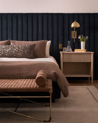 La Strizza 61" Saddle Leather Bench with Bolster Pillows by goop - image 11 of 14