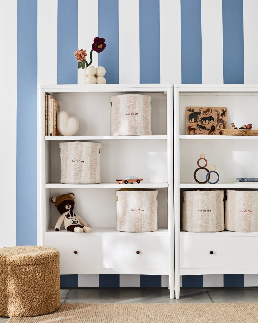 Cove Elegant Pink Organic Cotton Striped Shelf Storage Bin +