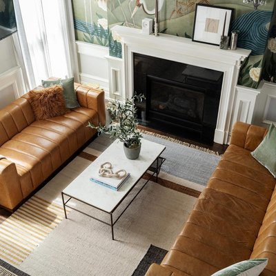 Forte 101" Extra-Large Channeled Saddle Leather Sofa with Walnut Base - image 10 of 12