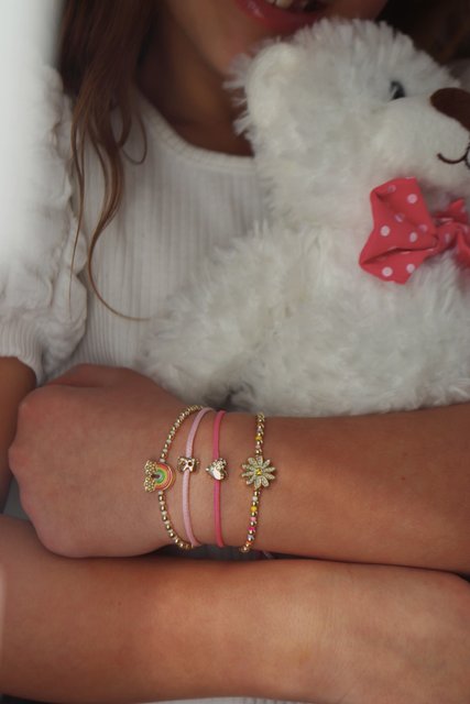 Kids' Cord Initial Bracelet Set - Pink
