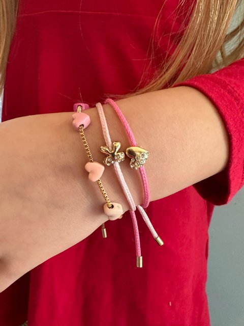 Kids' Cord Initial Bracelet Set - Pink