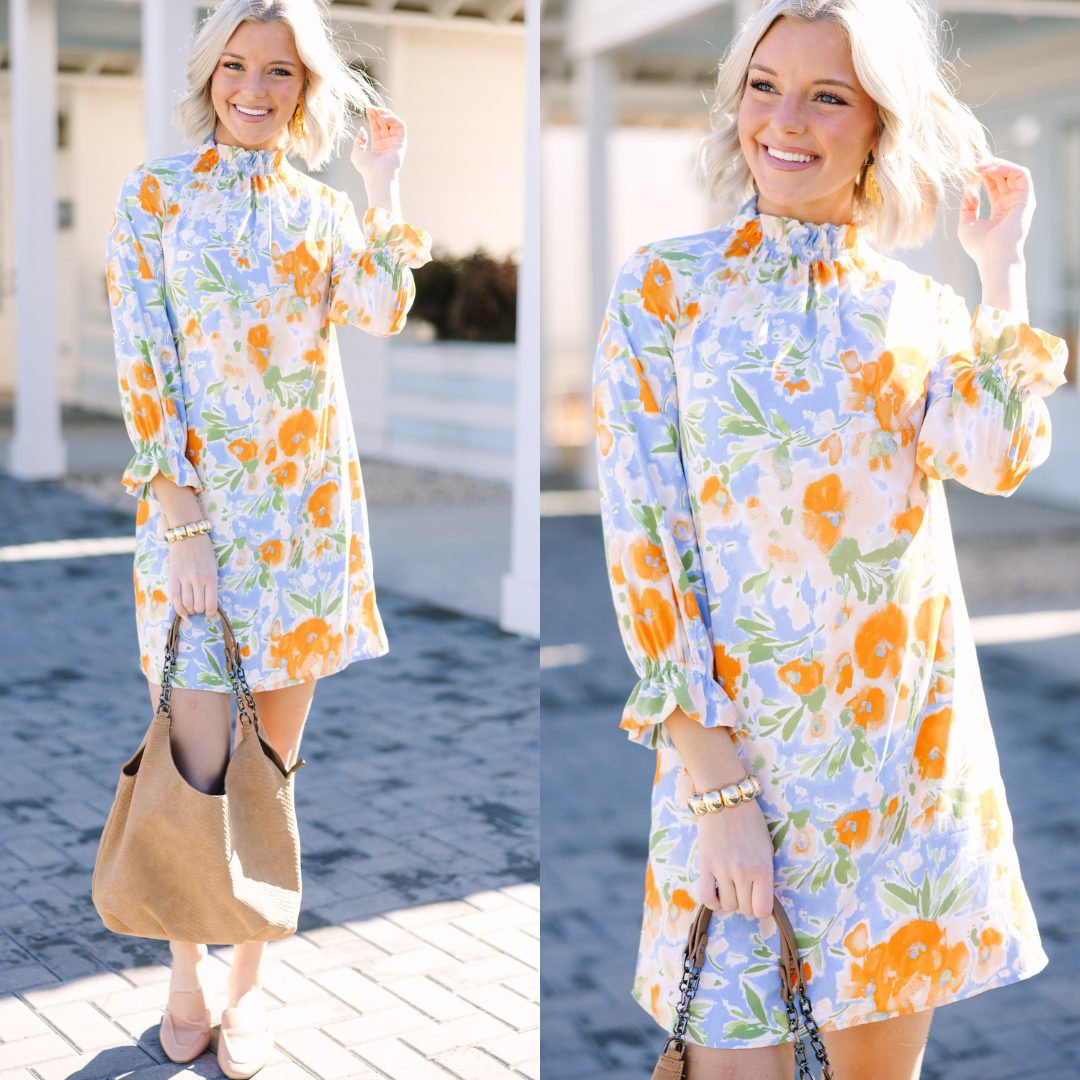 【超安い】 Beauty And Brains Light Blue Floral Shift Dress – Shop the Mint ワンピース
