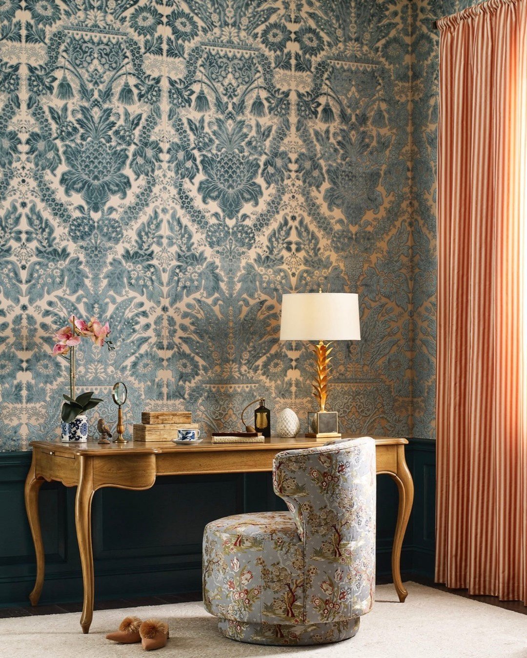 Avignon Brocade Spring On Ivory Fabric | Scalamandre