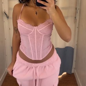 Chrishell Lace Mesh Bustier Pink