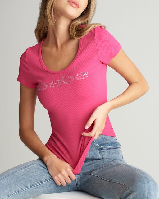 bebe Sport Women's Classic Big B V-Neck Logo Short Sleeve T Shirt, Heather  Grey, M : Buy Online at Best Price in KSA - Souq is now : Fashion