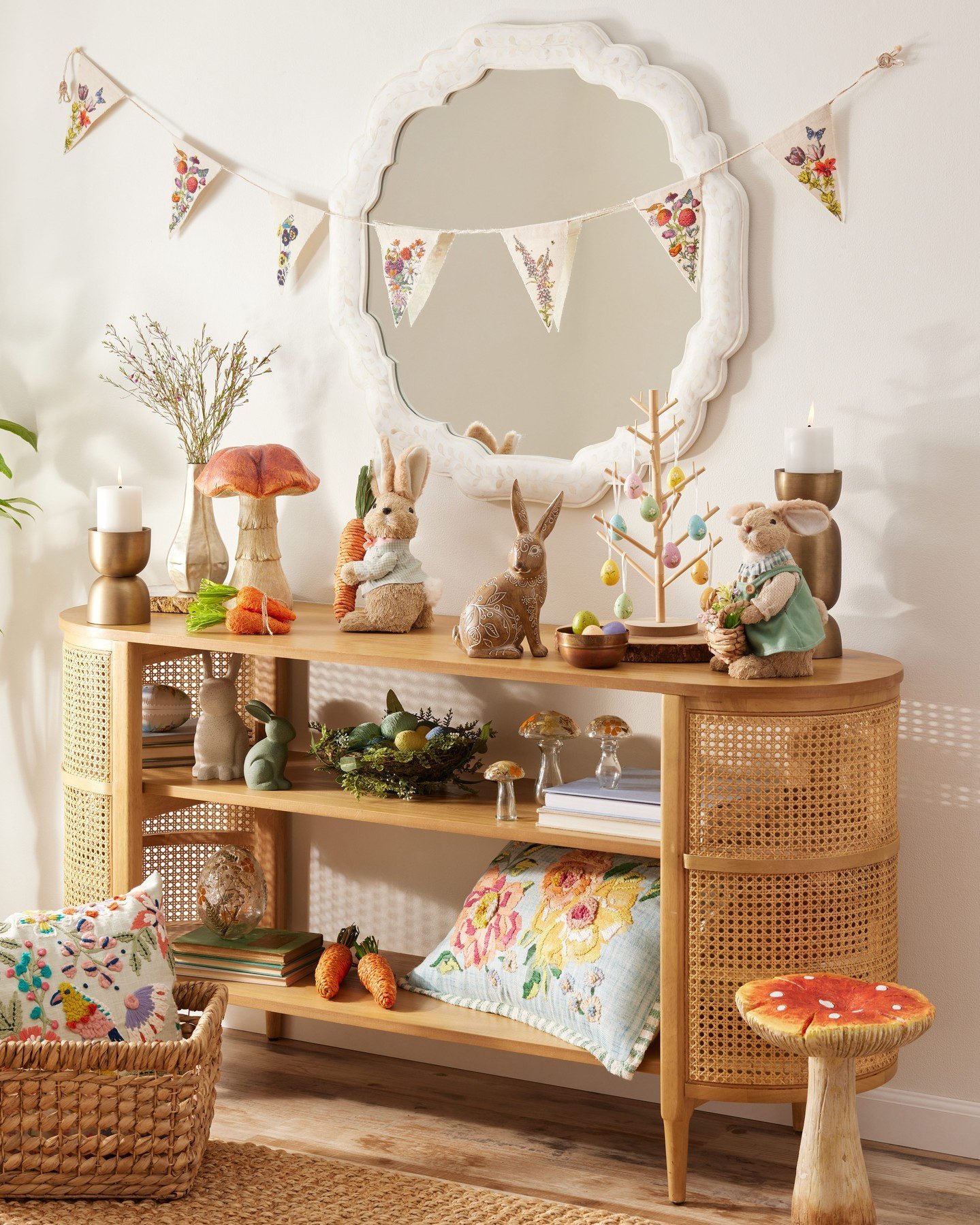 Cecile Low Natural Wood and Rattan Cane Bookshelf - World Market