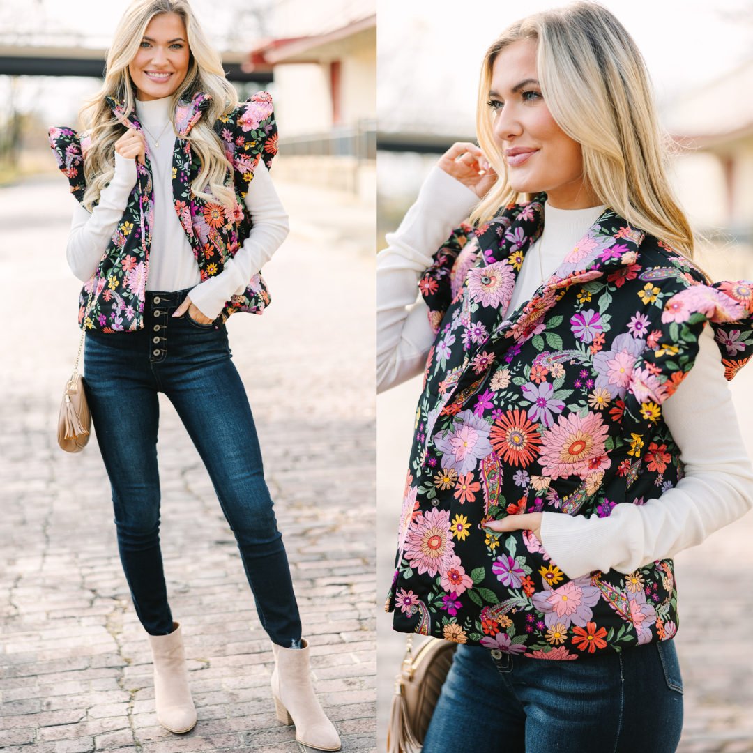 Be True To You Black Floral Vest – Shop the Mint
